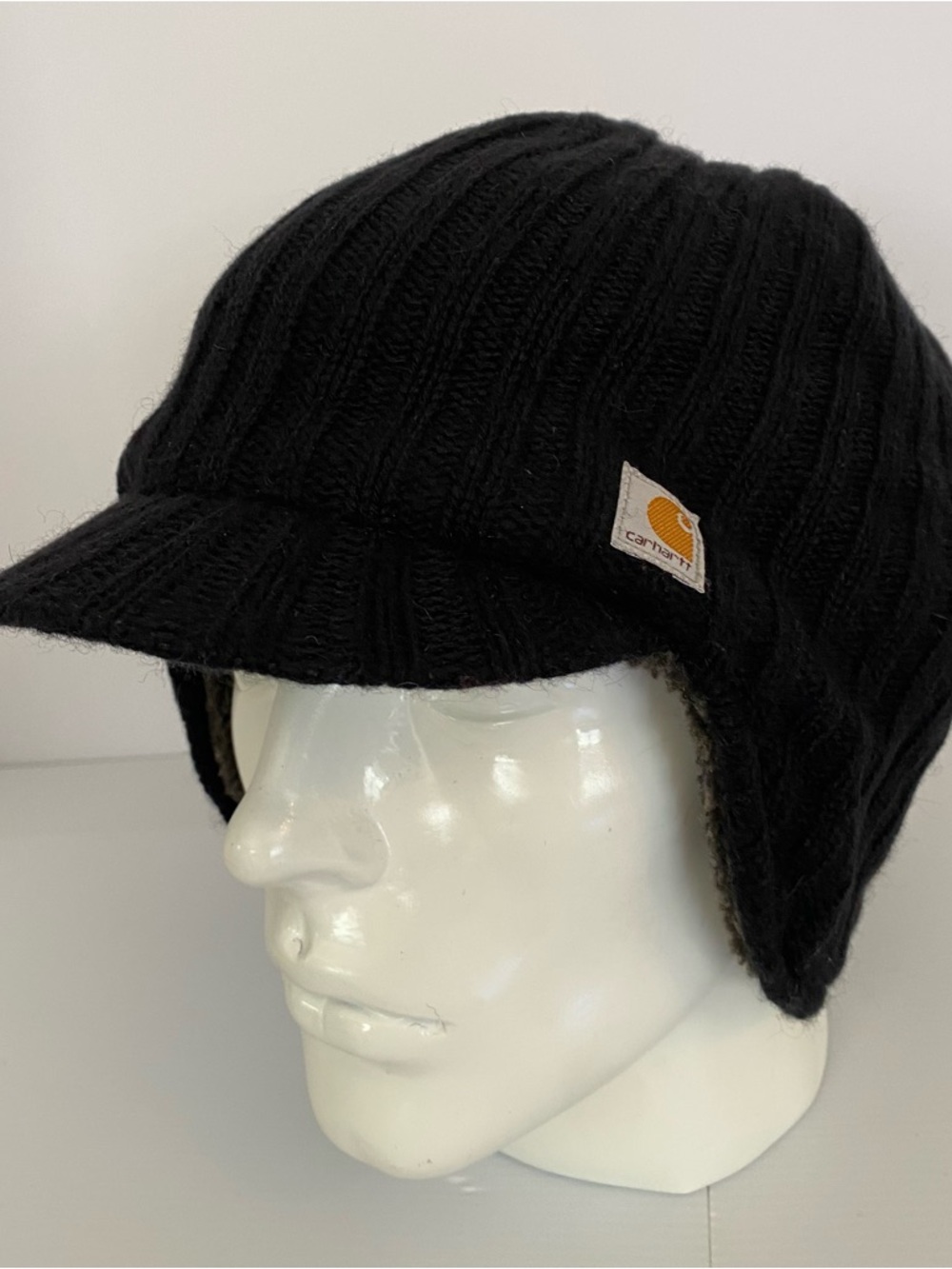 Carhartt Black Ribbed Knit Visor Earflap Hat
